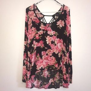 Deb Pink & Black Floral Tunic w/ Flair Sleeves